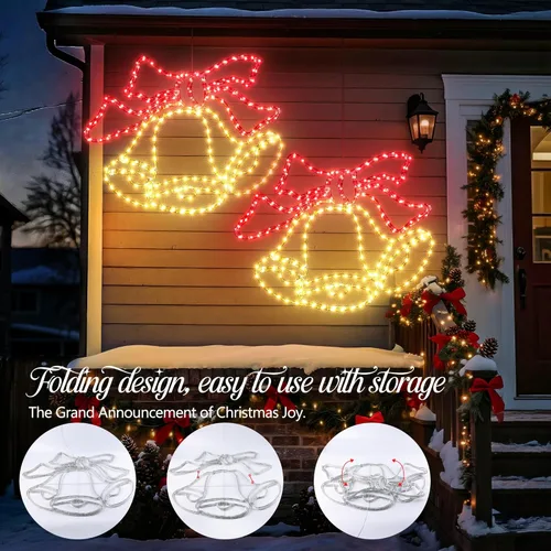 Vista 4 de Decoración de luces de campana grande de 33 pulgadas, 297 luces LED de Navidad impermeables para exteriores, decoración de campana grande