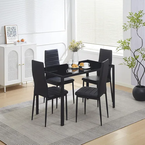 Vista 52 de Juego de comedor de 5 piezas para 4 mesas de comedor de mármol con sillas, mesa de cocina rectangular y sillas para cocina del hogar, comedor