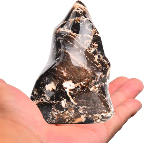 Vista 32 de AMOYSTONE - Gran torre de cristal de cuarzo rosa con forma de llama para sanación, meditación y energía. Decoración de cristal para el hogar