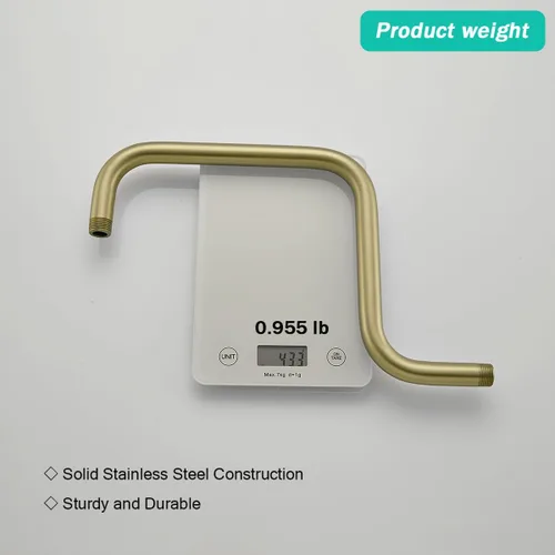 Vista 6 de Brazo de ducha de cuello de cisne de 13 pulgadas, extensión de cabezal de ducha dorado con brida única, conexión estándar de 1/2 pulgada