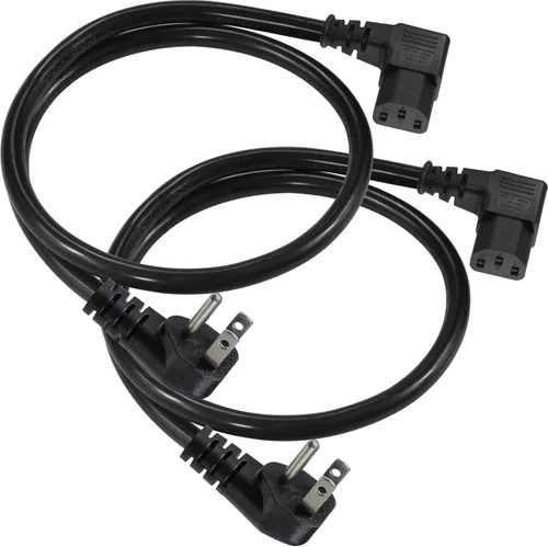 Vista 11 de Cable de alimentación de 90 grados, IEC de ángulo recto de 2 pies, fuente de alimentación universal para PC, 16 AWG, NEMA 5-15P negro tipo ángulo a