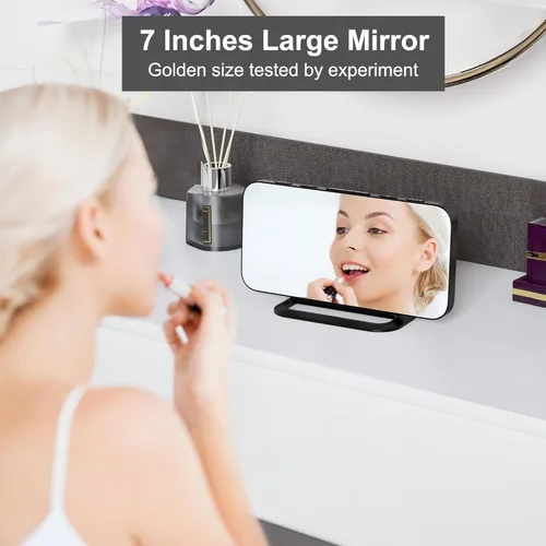 Vista 2 de Reloj despertador digital LED delgado con espejo para dormitorio, con superficie de espejo para maquillaje, regulable, pantalla grande, fácil