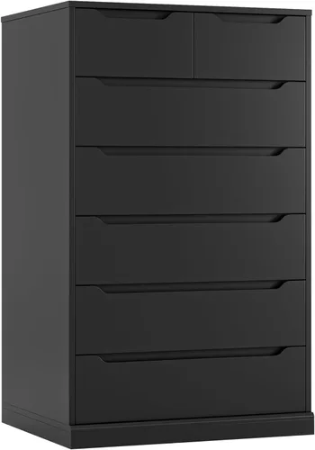 Vista 8 de HITHOS Cómoda de 7 cajones de 51 pulgadas de alto, cómoda gris moderna, cómoda de madera y cómoda con asas recortadas, cajonera vertical, armario