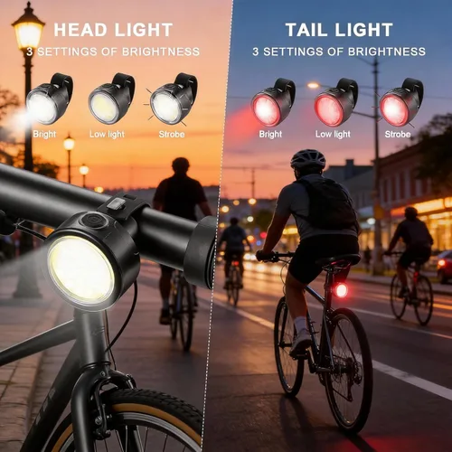 Vista 4 de Bike Light Set for Night Riding – Be Seen from Far Away, High Visibility Bicycle Front and Back Taillight Reflectors for Urban Commuters, Day &