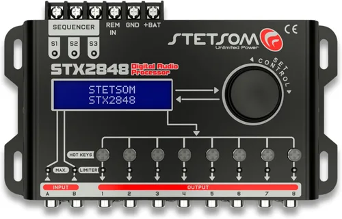Stetsom STX 2848 PRO - Procesador de Señal de Audio Digital Completo de 8 Canales con Crossover y Ecualizador DSP (Secuenciador) 2.8, Procesador de