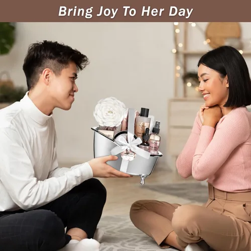 Vista 3 de Canastas de regalo de spa para mujeres - Set de baño de lujo con coco y vainilla - Kit de spa incluye lavado corporal, baño de burbujas, loción