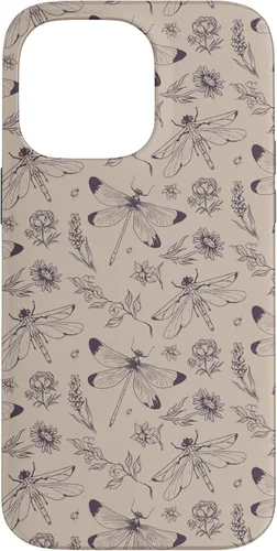 Vista 21 de Vintage Dragonfly Tan Sand Beige Wildflower Floral Flower Case for iPhone 16