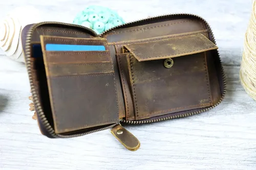 Vista 5 de Leather Zipper Wallet, Small Leather Wallet, Unisex Minimalist wallet, personalized Leather Wallet, Anniversary Gift, Credit Card Case, Coin Purse