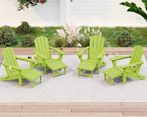 Vista 35 de KINGYES Silla Adirondack plegable ajustable con otomana, silla reclinable Adirondack HDPE con reposapiés, Apple