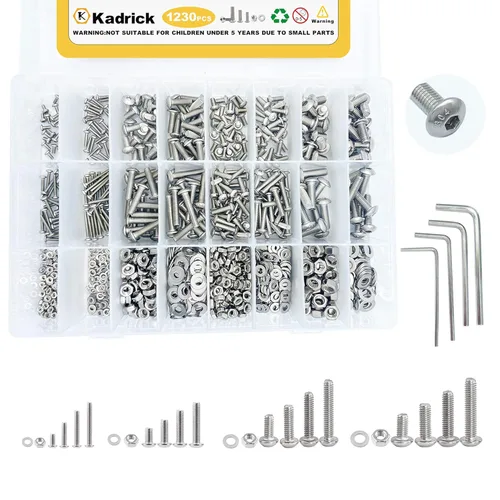 Vista 10 de Kadrick - Juego de 180 tornillos de cabeza de botón M5 métricos de acero inoxidable 304, tornillos hexagonales de rosca completa M5x8mm, 12mm, 16mm