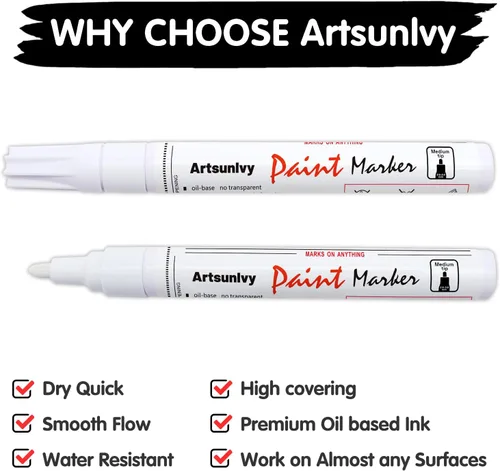 Vista 6 de Rotuladores permanentes de pintura negra, paquete de 2 marcadores impermeables a base de aceite de secado rápido para plástico, neumáticos, caucho
