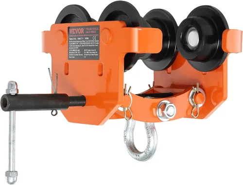 Vista 10 de VEVOR Carro manual, capacidad de carga de 4400 lbs/2 toneladas, carro de viga de empuje con ruedas dobles, ajustable para brida I-Beam ancho de 2.8