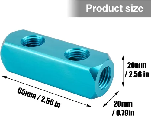 Vista 2 de Colector de aire, Colector de compresor de aire de 2 vías y 5 puertos, Divisor de bloque de colector en línea de manguera de aire de aluminio