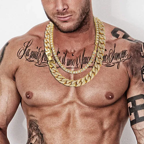 Vista 6 de putouzip Miami Cuban Link Chains For Men 121420mm 18K Gold Plated Diamond Fully Iced Out Chain Necklace