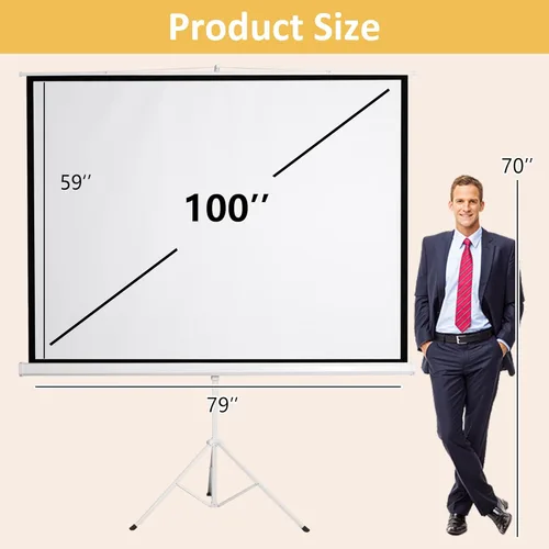 Vista 7 de Pantalla de proyector de 100 pulgadas, pantalla de proyector con soporte, pantalla de proyección al aire libre, pantalla de proyección de cine