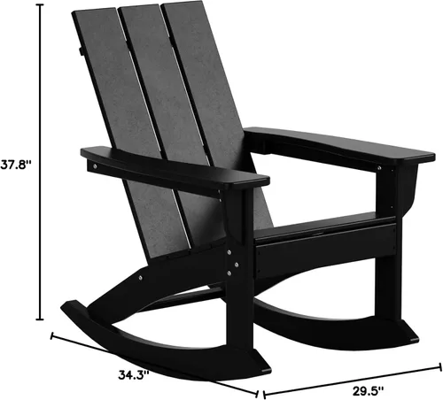 Vista 2 de WO Home Furniture Silla Mecedora de Patio Moderna para Exteriores HDPE Resistente a UV y Clima (Negro)