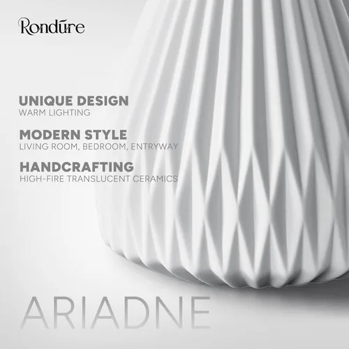 Vista 6 de RONDURE Lámpara de mesa moderna de cerámica de 9.1 pulgadas, totalmente regulable, moderna lámpara de noche para dormitorio, sala de estar y mesita