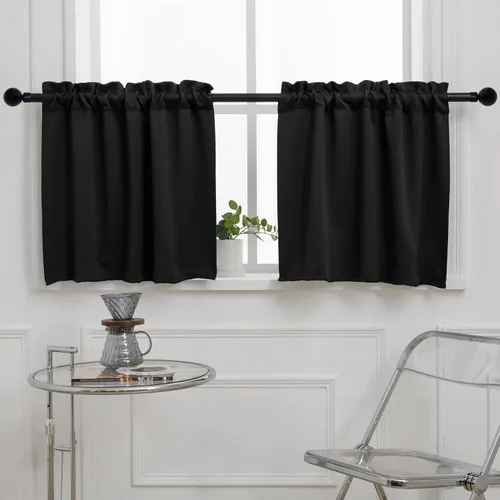 Vista 27 de Pickluc Cortina opaca de cocina de 20 pulgadas de largo, con bolsillo para barra, cortinas para ventanas pequeñas en sala de estar, sótano