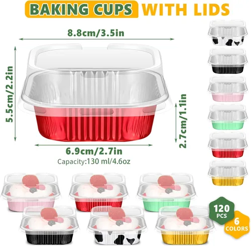 Vista 2 de Zhehao 120 tazas cuadradas de papel de aluminio para hornear, mini moldes para tartas, postres con tapas, forros para muffins, moldes desechables