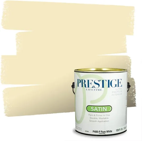 Vista 26 de PRESTIGE Pinturas de pintura exterior e imprimación en uno, 1 galón, plano, combinación comparable de Benjamin Moore* Manzanilla*
