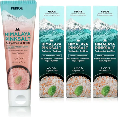 PERIOE Flouride-Free Himalayan Pink Salt Toothpaste, 3.4 oz [3-Pack] - Ice Mint w/Aloe Vera | Vegan, Cruelty-Free, Paraben-Free Plaque & Tartar
