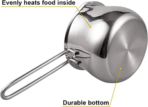 Vista 3 de TIKUSAN Cacerola de acero inoxidable para leche, hecha en Japón, salsa medidora con mango resistente al calor, olla para hornear queso para derretir