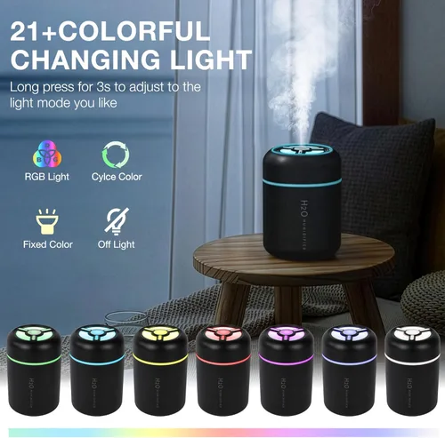 Vista 4 de Portable Mini Humidifier, 300ml USB Cool Mist Small Humidifier with Colorful Lights. Perfect for Bedroom, Office, Plants, travel & Car (Black)