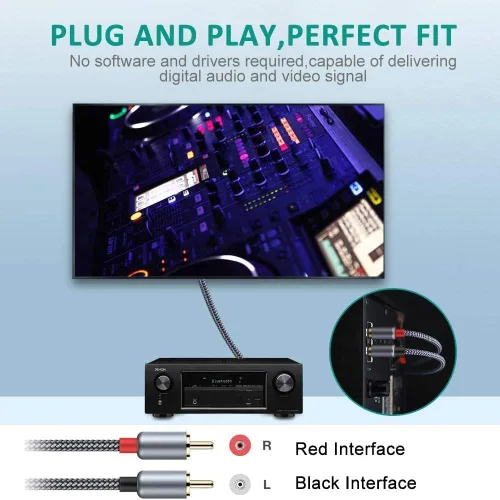 Vista 5 de Goalfish Cable RCA, 1.6 ft/1.6 pies RCA a RCA macho a macho de audio estéreo subwoofer [2 unidades, sonido de alta fidelidad], cable de audio