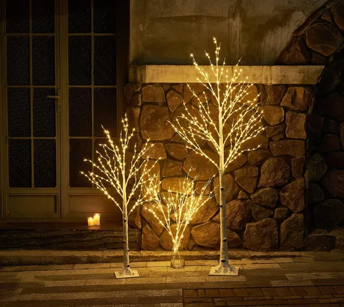 Vista 9 de Hairui Árbol de abedul iluminado con 200 luces multicolor y luces de hadas blancas cálidas, 8 funciones, 4 pies, árbol de ramitas blancas con luces