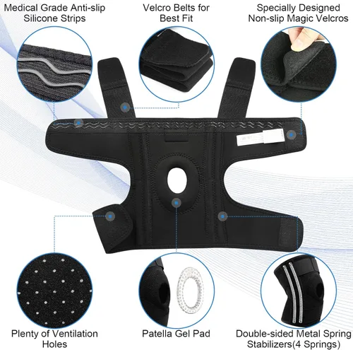 Vista 2 de NEENCA Rodillera para dolor de rodilla, soporte de rodilla ajustable con almohadilla de gel para rótula y estabilizadores de resorte lateral
