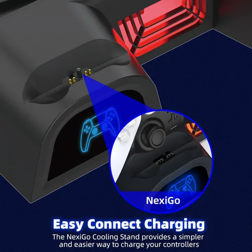 Vista 7 de NexiGo PS5 Accessories Vertical Stand with Headset Holder and AC Adapter, for PS5 Disc & Digital Editions Dual Controllers Charger, 3 Levels