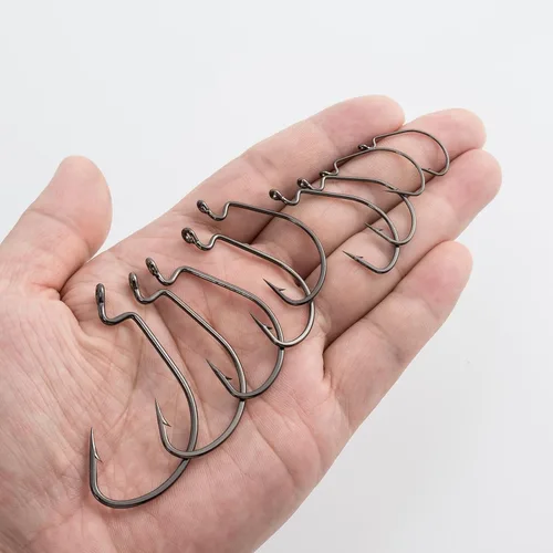 Vista 8 de Dr.Fish Paquete de 100 ganchos EWG para pesca de lubina, ganchos de gusano de pesca extra ancha, compensación de brecha de agua dulce