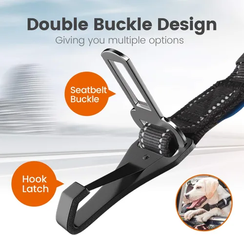 Vista 2 de IOKHEIRA Cinturón de seguridad para perro, arnés ajustable actualizado reflectante con elástico de bungee para asiento de coche con mosquetón Negro