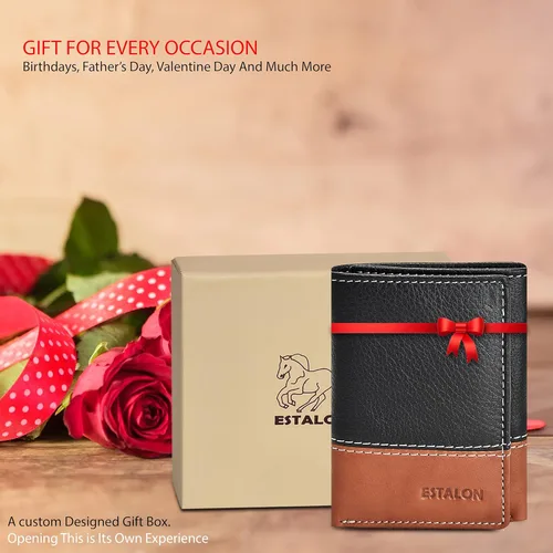 Vista 2 de Carteras RFID delgadas para hombre billetera triple con bolsillo frontal de cuero genuino Cartera RFID