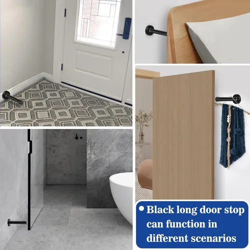 Vista 7 de Tope de puerta, tope de puerta negro de 4 pulgadas montado en la pared con puntas de parachoques de goma, protector de pared de acero inoxidable
