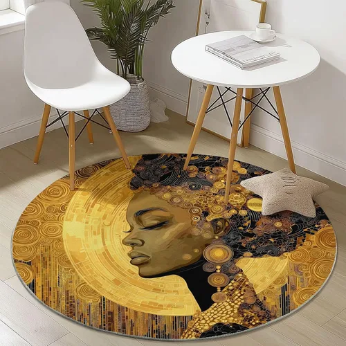 Vista 18 de Bath Mat Round Rug 2 ft, Boho Sun Line Mandala Washable Circular Rugs, Non Slip Absorbent Beige Circle Area Carpet for Kitchen Living Room Bedroom