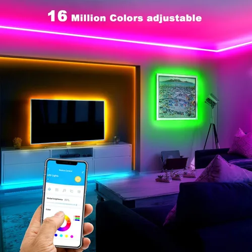 Vista 4 de DAYBETTER - Tira de luces LED inteligentes de 32.8 pies, kits de tira de luces LED RGB 2835 con control remoto de 24 teclas, tira de luces LED