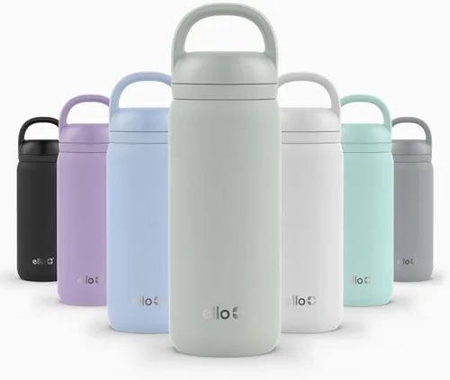 Vista 128 de Ello Cooper Twist - Botella de agua de acero inoxidable de 32 onzas con tapa para beber A prueba de fugas Doble pared y aislada al vacío Asa