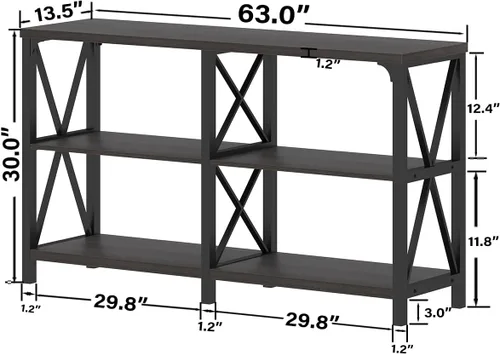Vista 78 de IBF Mesa de entrada de granja, mesa consola larga rústica detrás del sofá, moderna mesa de sofá de madera de metal con estantes de almacenamiento
