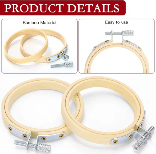 Vista 3 de Caydo 24 aros de bordado de 2.5 pulgadas a granel, pequeños aros de punto de cruz, círculo de bambú, mini aros de bordado para adornos de Navidad