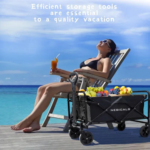 Vista 2 de Carro plegable, carrito plegable para comestibles, pequeño carrito de comestibles con ruedas, plegable, vagón de playa, apartamento, campamento