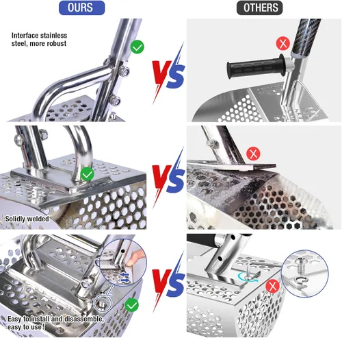 Vista 6 de Cuchara de arena para detección de metal,Accesorios de detector de metales resistentes con mango largo,Cucharas de arena de mano 2 en 1 de acero