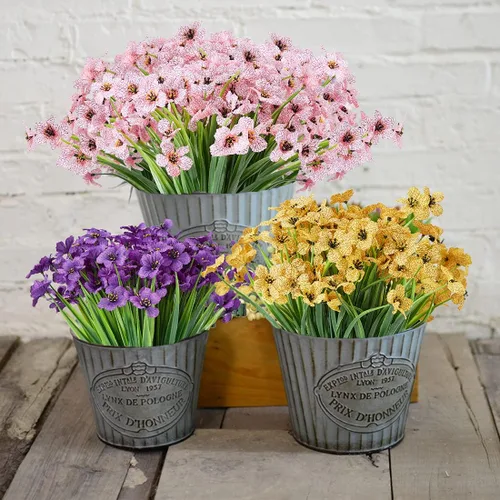 Vista 5 de 6 paquetes de flores artificiales de orquídea, vegetación artificial artificial resistente a los rayos UV, no se decolora, flores de plástico Rosa