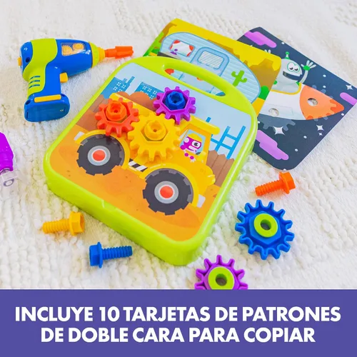 Vista 5 de Educational Insights Taller de Engranajes de Diseño y Taladro - Juguetes de Construcción y Herramientas para Niños Pequeños, Set de Herramientas