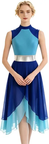Vestido de baile de alabanza litúrgica con bloques de color para mujer y túnica sin mangas Azul B de vastwit