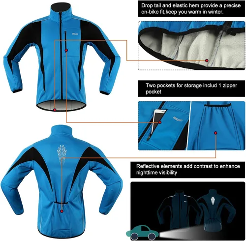 Vista 5 de Chaqueta térmica para ciclismo (tejido Softshell, resistente al viento, impermeable, 15K) de ARSUXEO