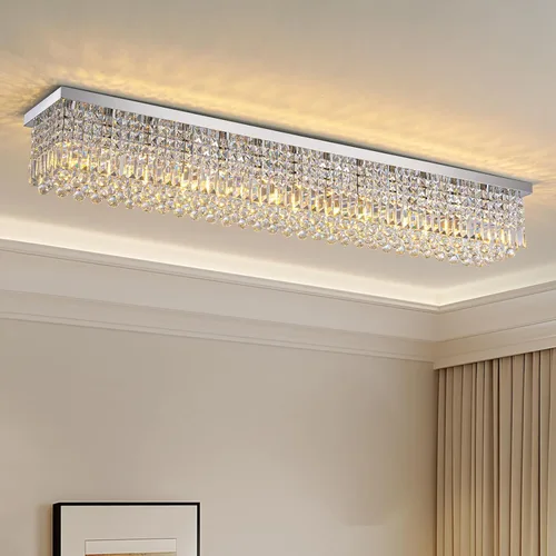 Vista 14 de 7PM Candelabro de cristal dorado moderno rectangular candelabros para comedor, lámpara colgante rectangular para isla de cocina y dormitorio, 31.5