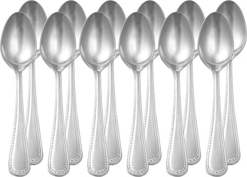 Vista 4 de Amazon Basics Cucharas de cena de acero inoxidable aptas para lavavajillas con borde perlado, cucharadas grandes, 7.7 pulgadas, paquete de 12