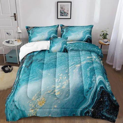 Vista 31 de Bedbay Juego de edredón con temática de playa, juego de edredón costero tamaño Queen, vida marina, turquesa, estrellas de mar, juego de edredón
