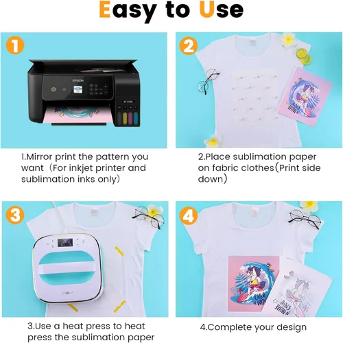 Vista 5 de HTVRONT Papel de sublimación de 8.5 x 11 pulgadas, 30 hojas de papel de transferencia de sublimación compatible con impresora de inyección de tinta